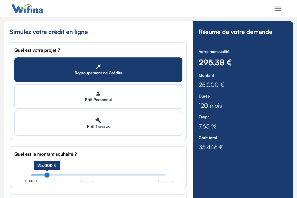 Montant choisi, résumé recalculé en direct