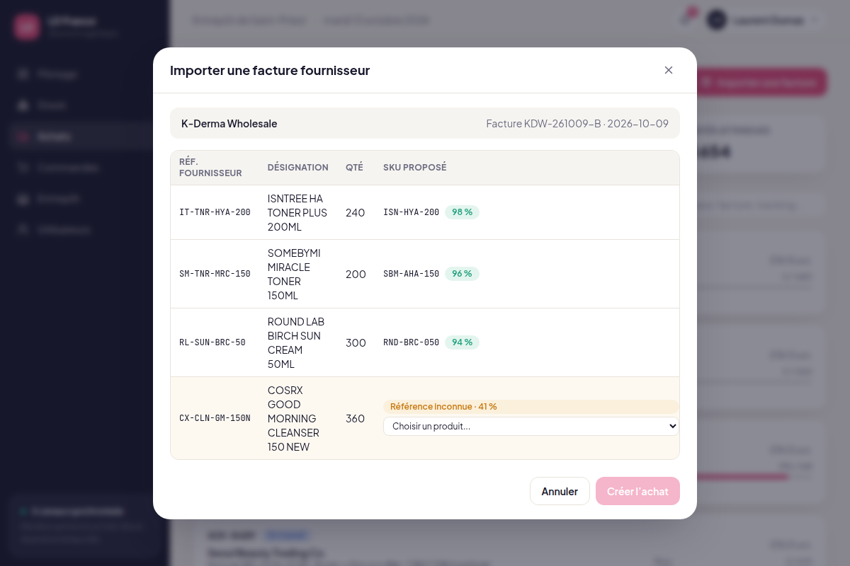 Import de facture : rapprochement SKU par OCR