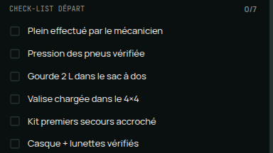 Check-list de départ, cochable