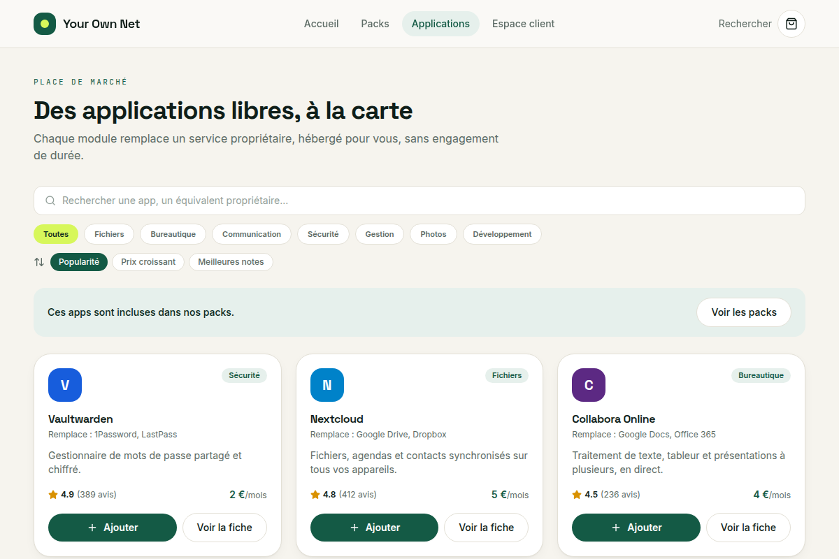 Marketplace d'applications libres à la carte