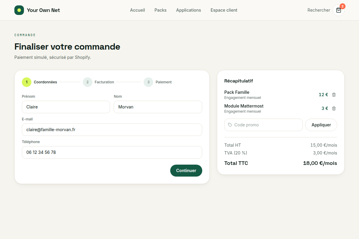 Finalisation de commande avec panier rempli