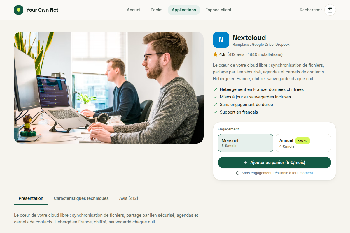 Fiche application avec choix d'engagement