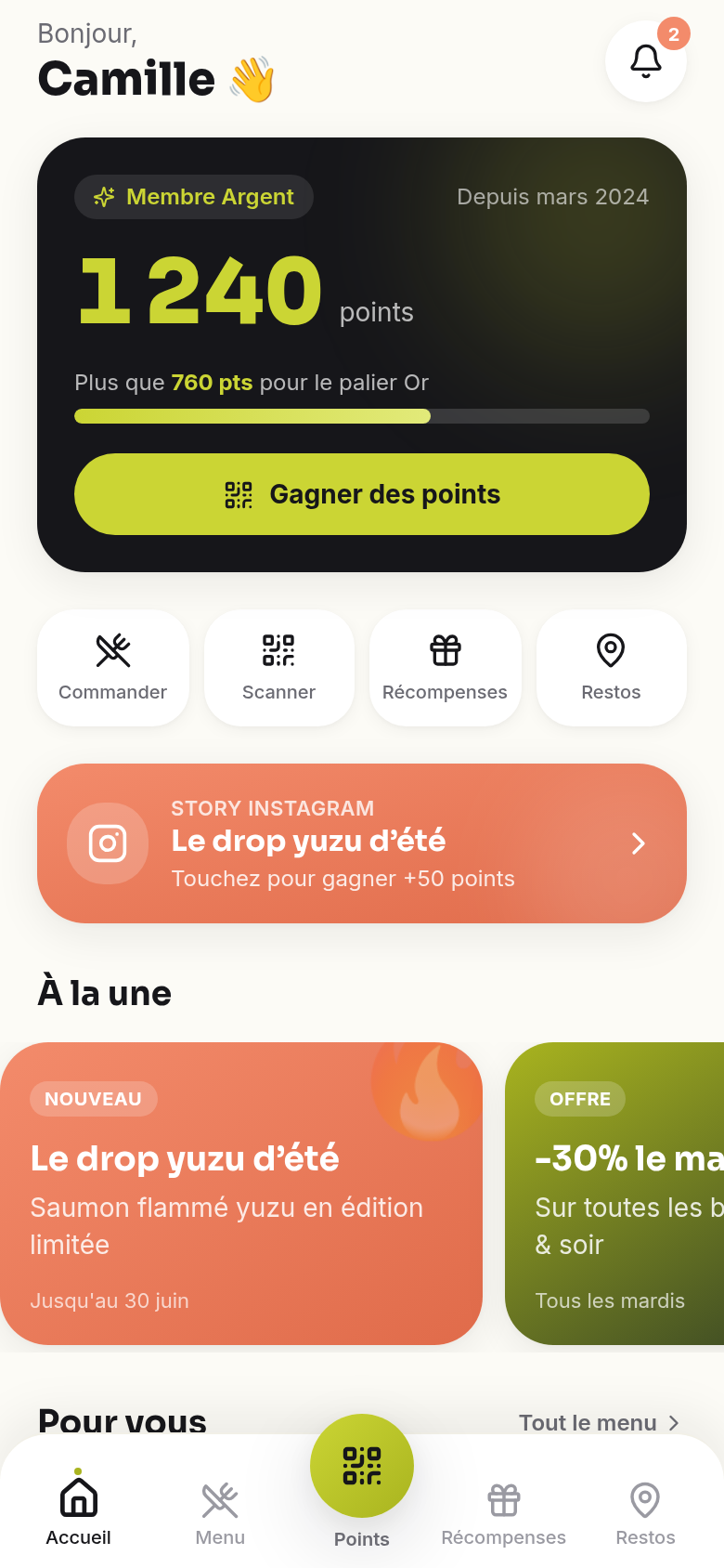 Accueil : points, offres et recommandations