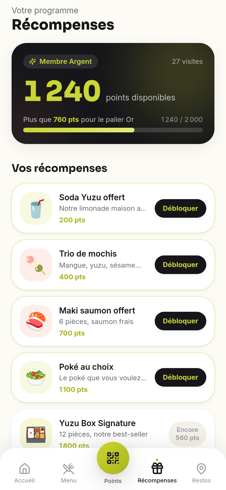 Récompenses à débloquer selon le solde