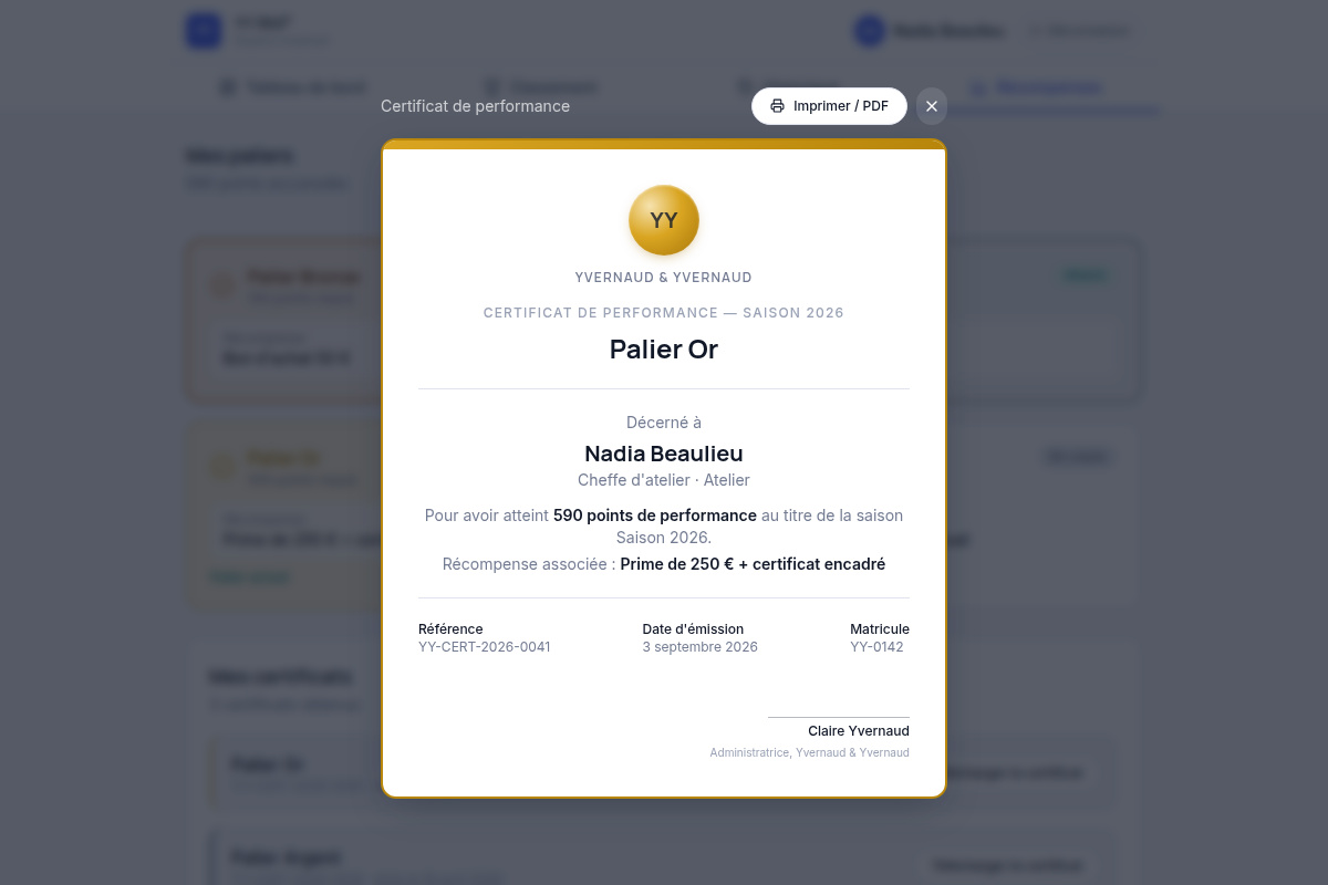 Certificat de palier prêt à imprimer