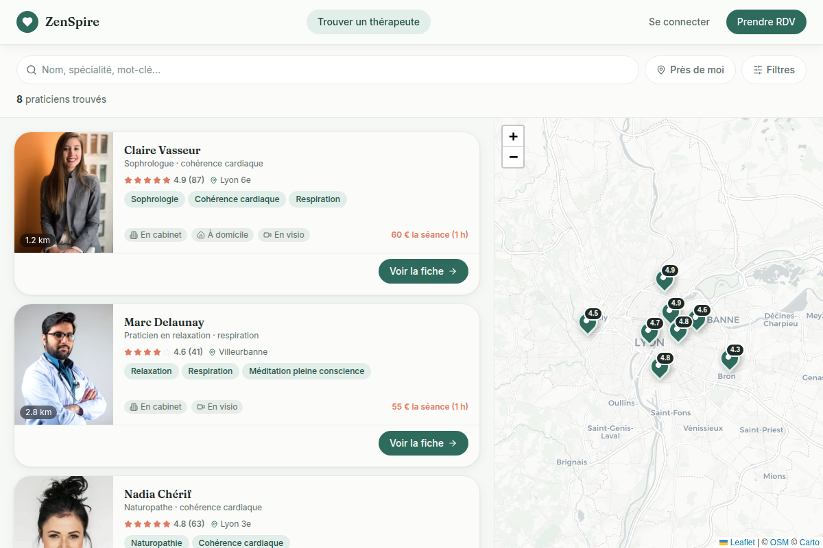 Annuaire : filtres, carte géolocalisée et fiches