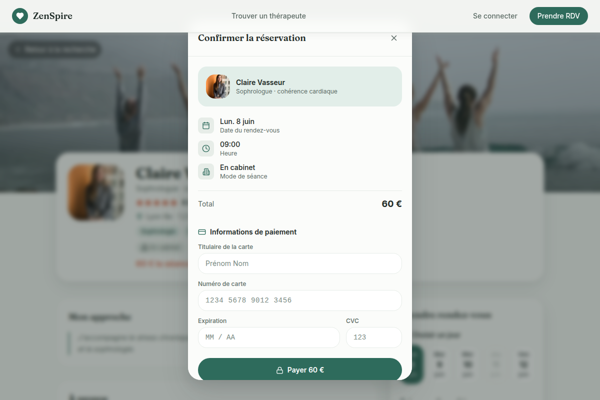 Paiement en ligne : récap RDV et carte bancaire